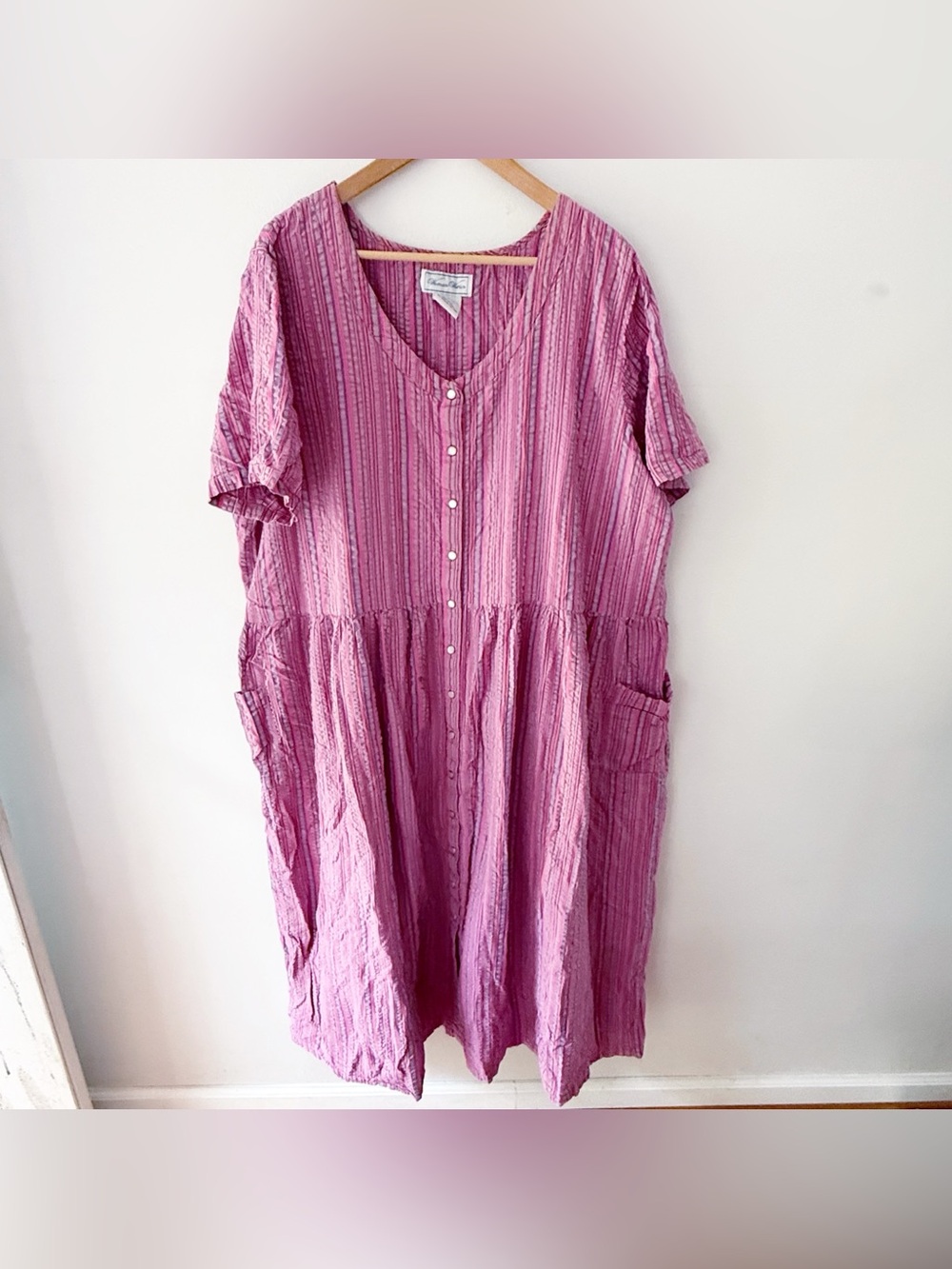 Vintage Women 100% Cotton Striped Dress Size 3X Lounge Comfy Beach Casual Summer